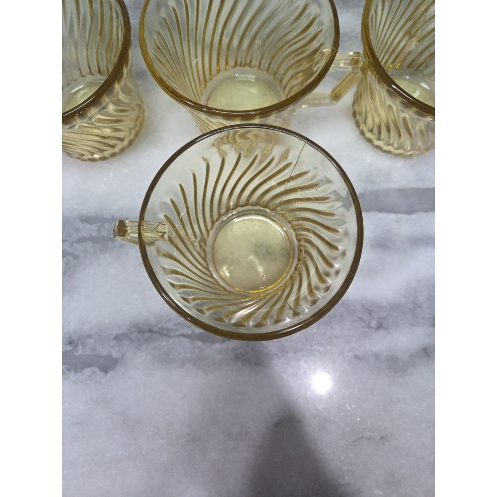 Federal Glass Diana Amber Yellow Coffee Cups, Set of 4, Vtg‎ Twisted Optic Glass - Picture 6 of 9